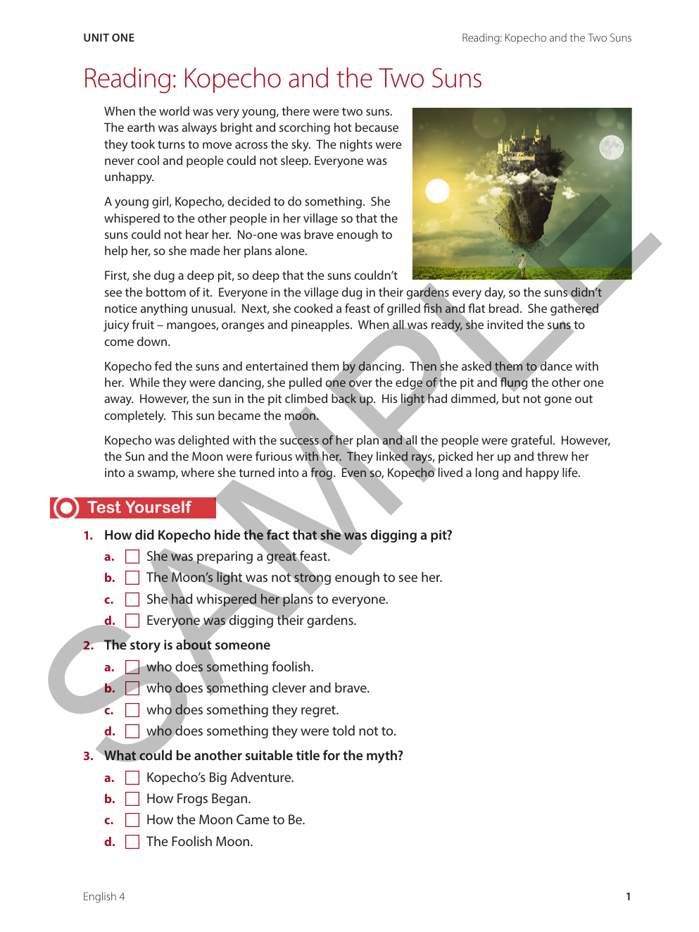 English - Year 4 sample page