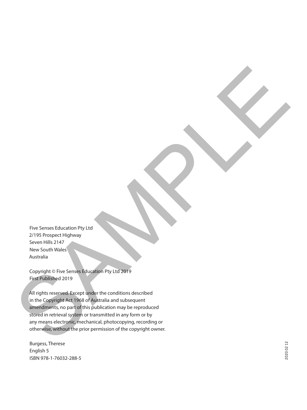 English - Year 5 sample page