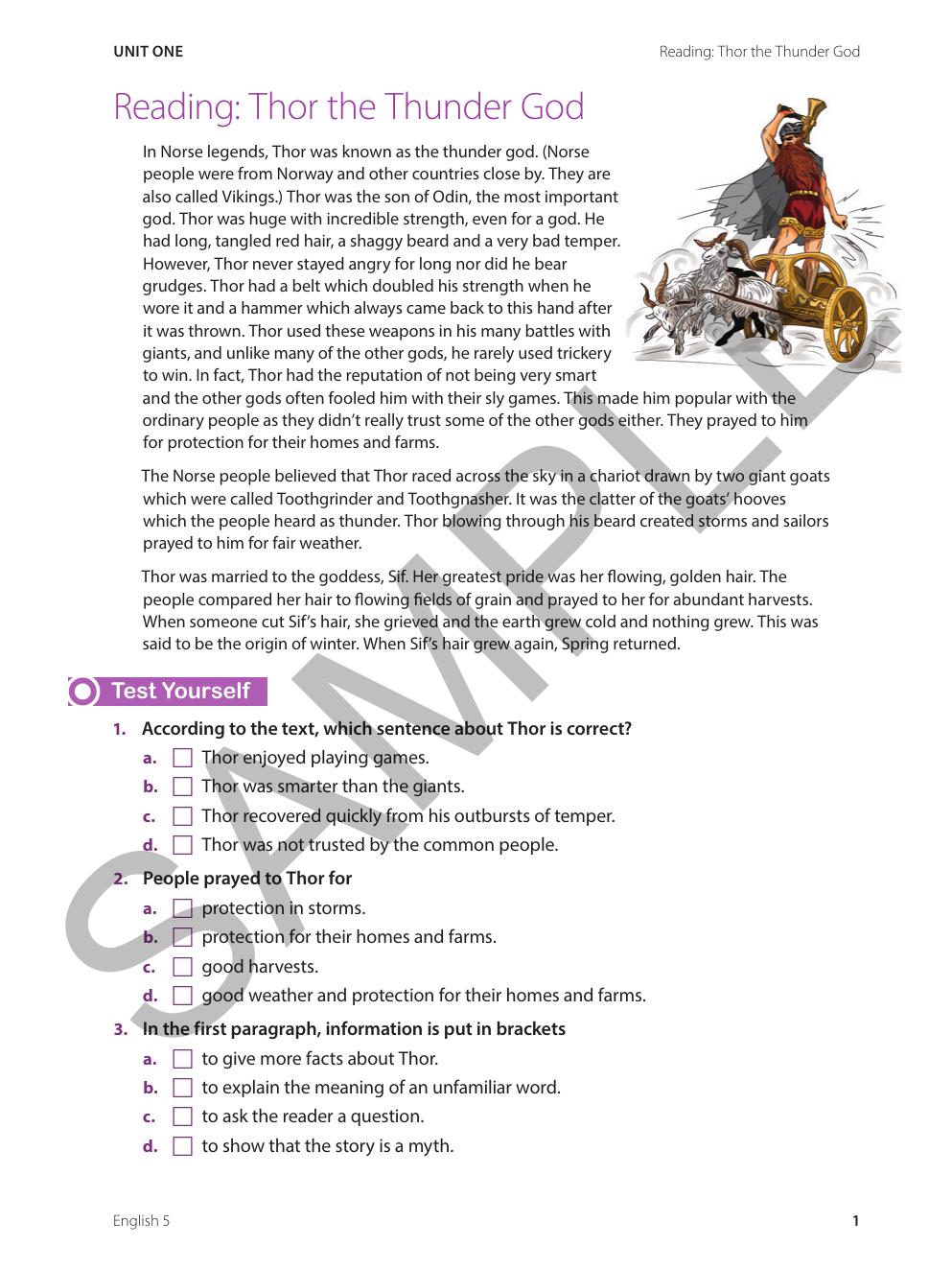 English - Year 5 sample page