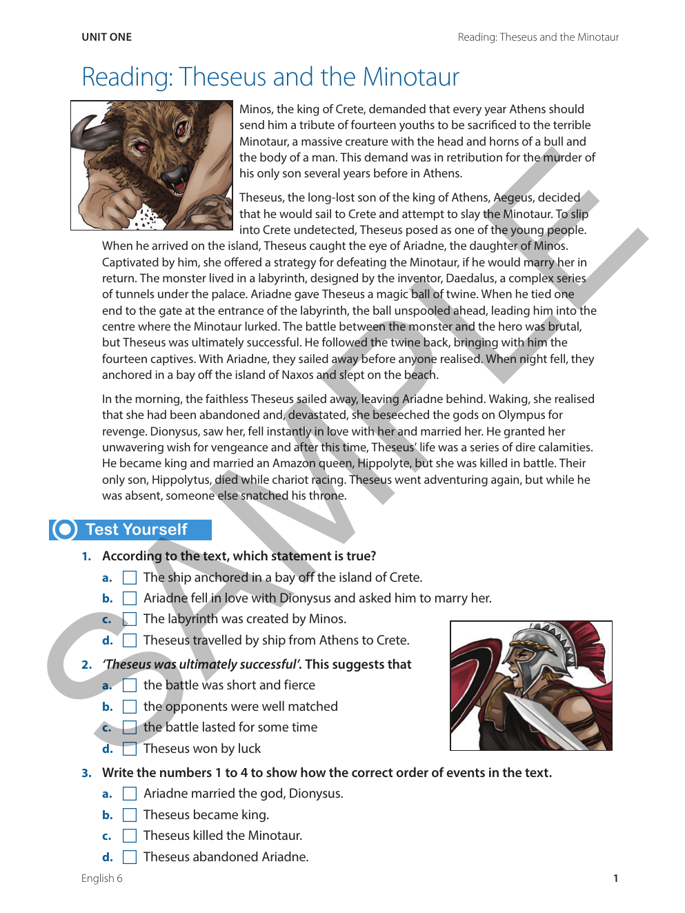 English - Year 6 sample page