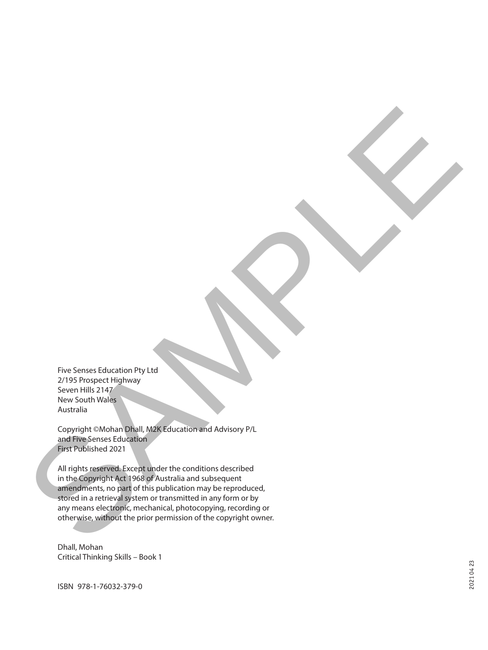 Critical Thinking Skills - Book 1 sample page