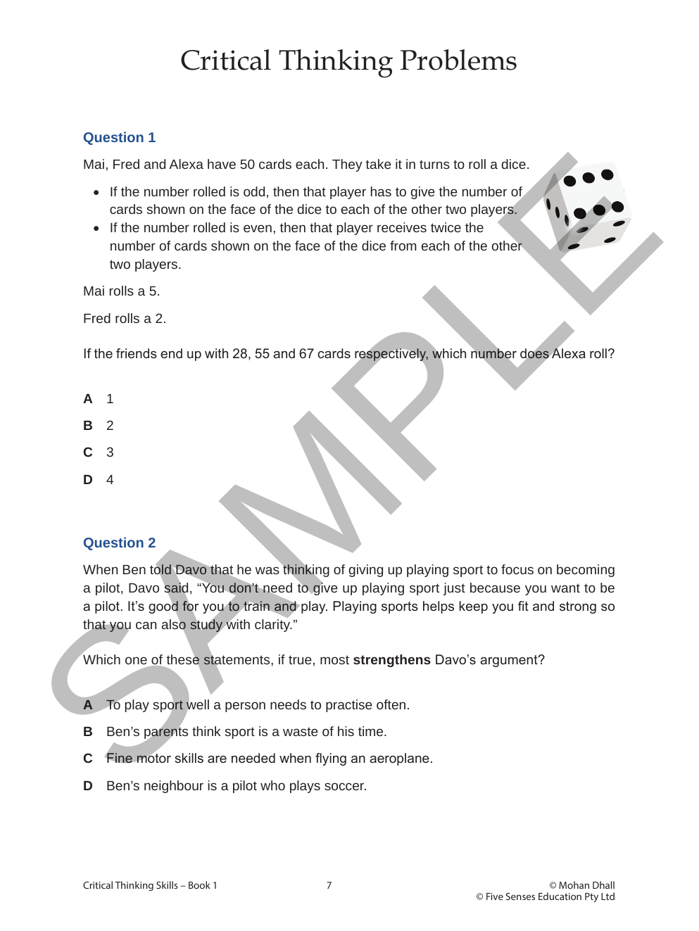 Critical Thinking Skills - Book 1 sample page