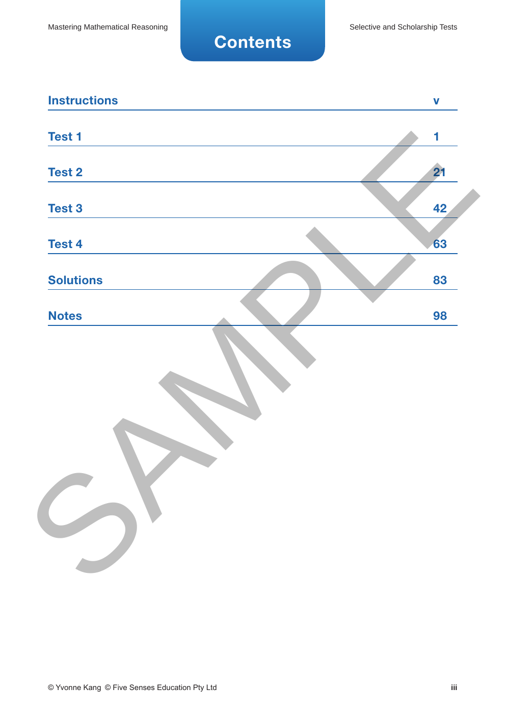 Mastering Mathematical Reasoning Selective and Scholarship Tests - Book 1 sample page
