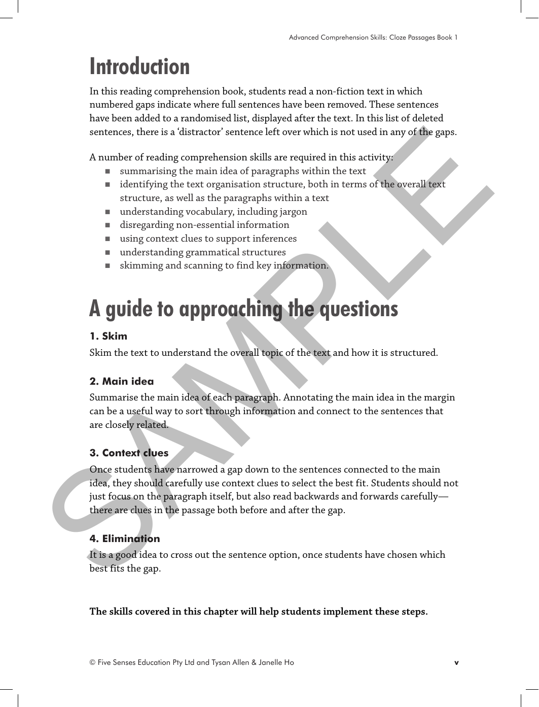 Advanced Comprehension Skills - Cloze Passages: Book 1 sample page