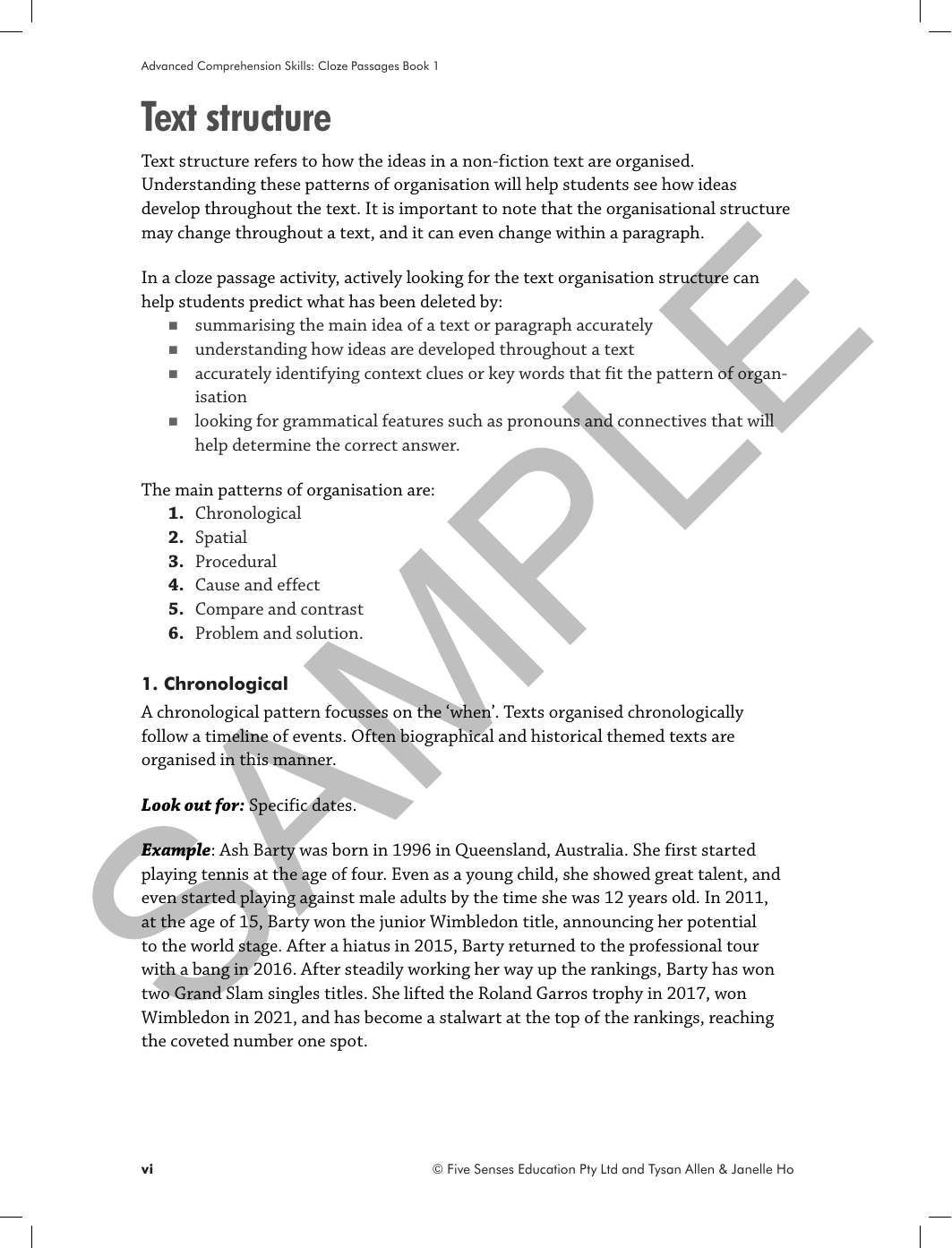 Advanced Comprehension Skills - Cloze Passages: Book 1 sample page