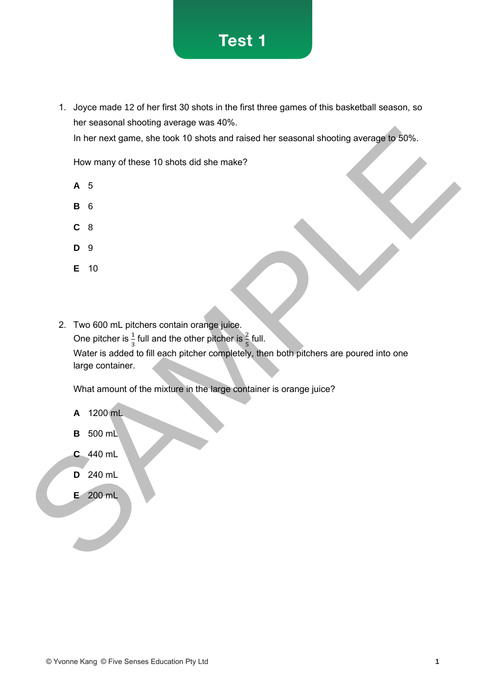 Mastering Mathematical Reasoning Selective and Scholarship Tests - Book 2 sample page