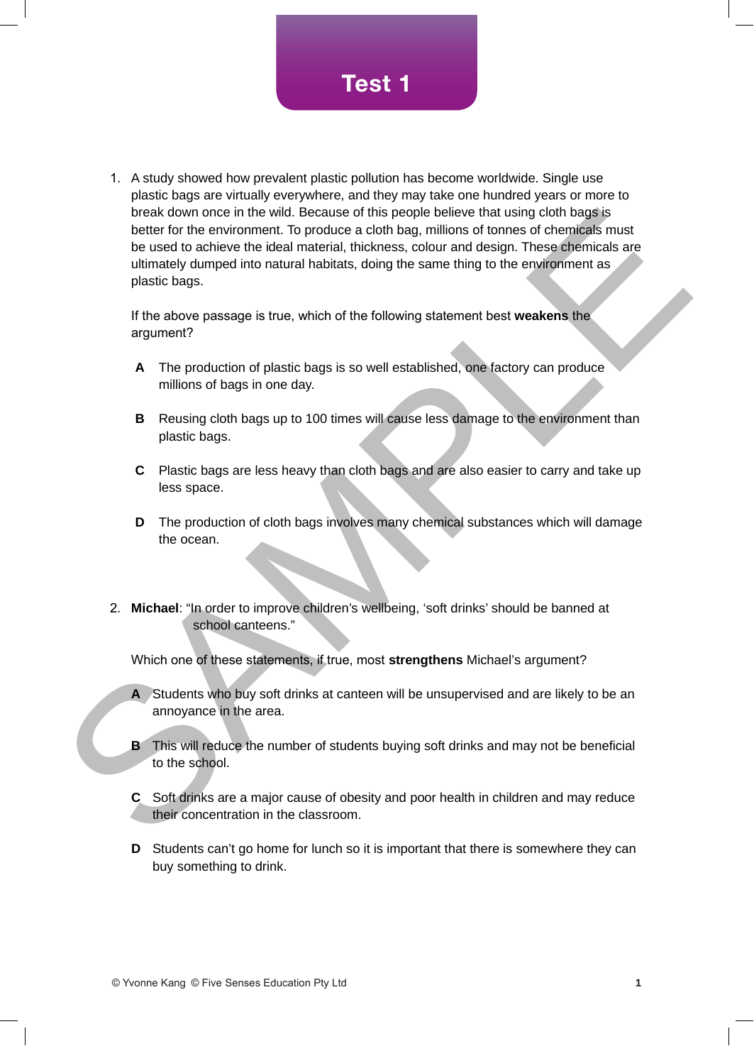 Mastering Thinking Skills Selective and Scholarship Tests - Book 2 sample page