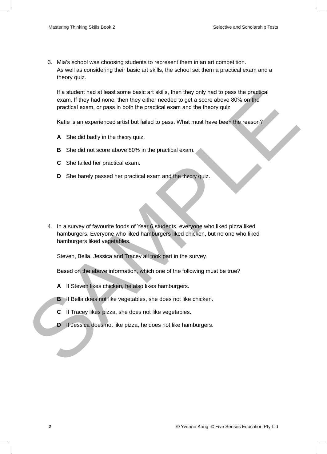 Mastering Thinking Skills Selective and Scholarship Tests - Book 2 sample page