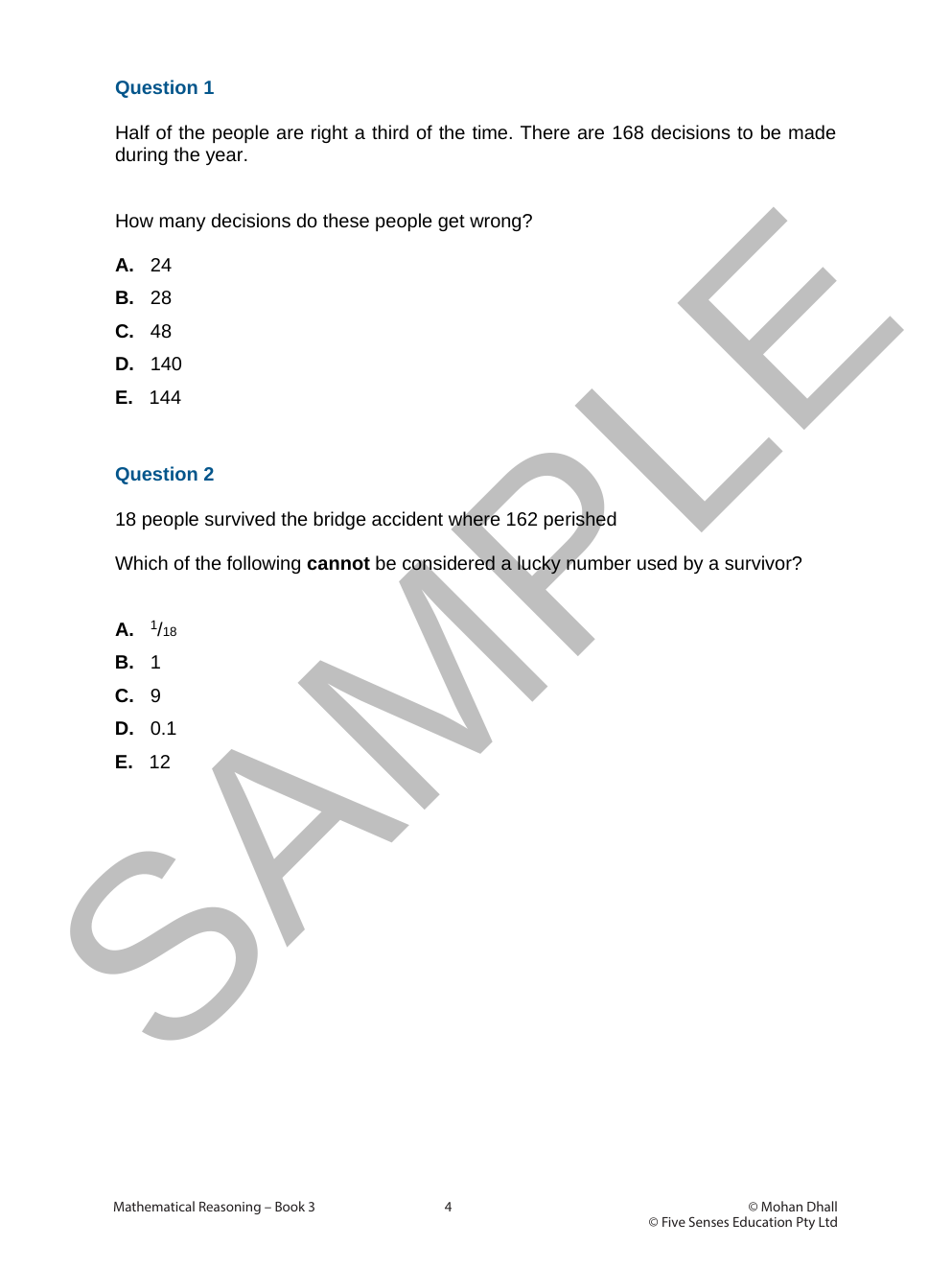 Mathematical Reasoning - Book 3 sample page