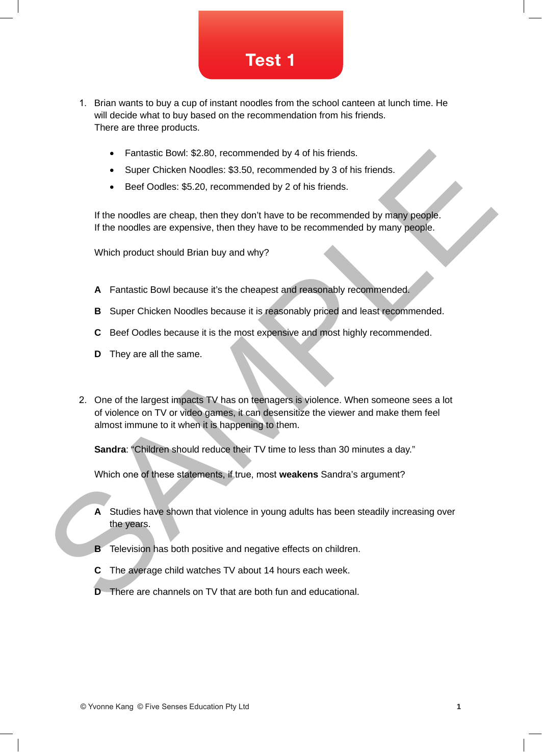 Mastering Thinking Skills Selective and Scholarship Tests - Book 1 (2nd Edition) sample page