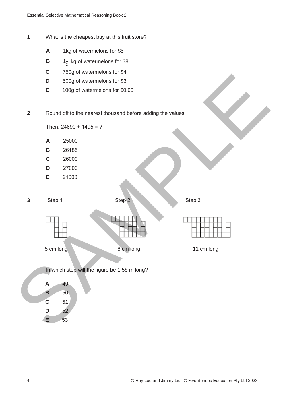Essential Mathematical Reasoning for Selective - Book 2 sample page