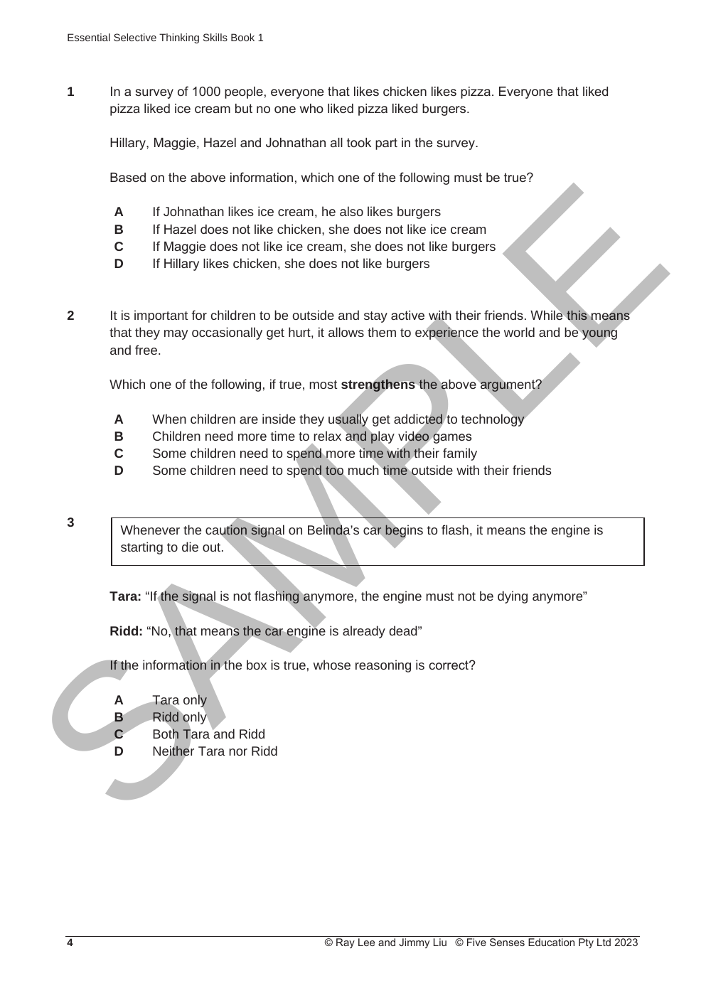 Essential Thinking Skills for Selective - Book 1 sample page