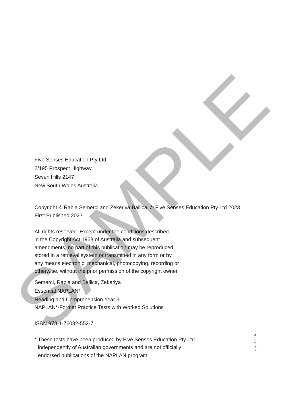 Essential NAPLAN - Reading and Comprehension Year 3 sample page