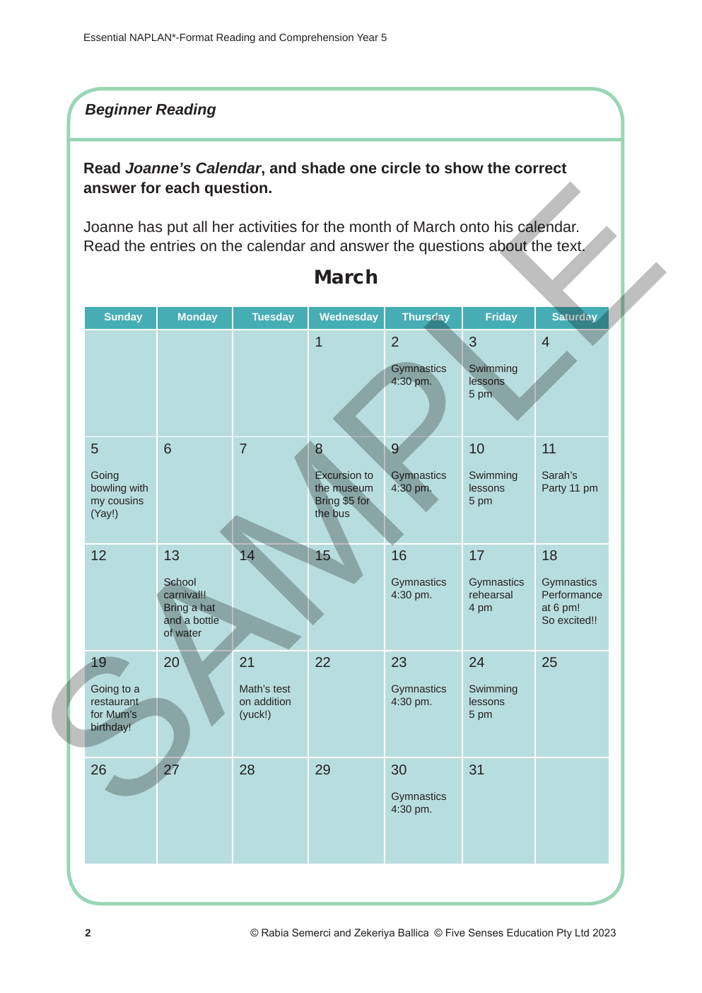 Essential NAPLAN - Reading and Comprehension Year 5 sample page