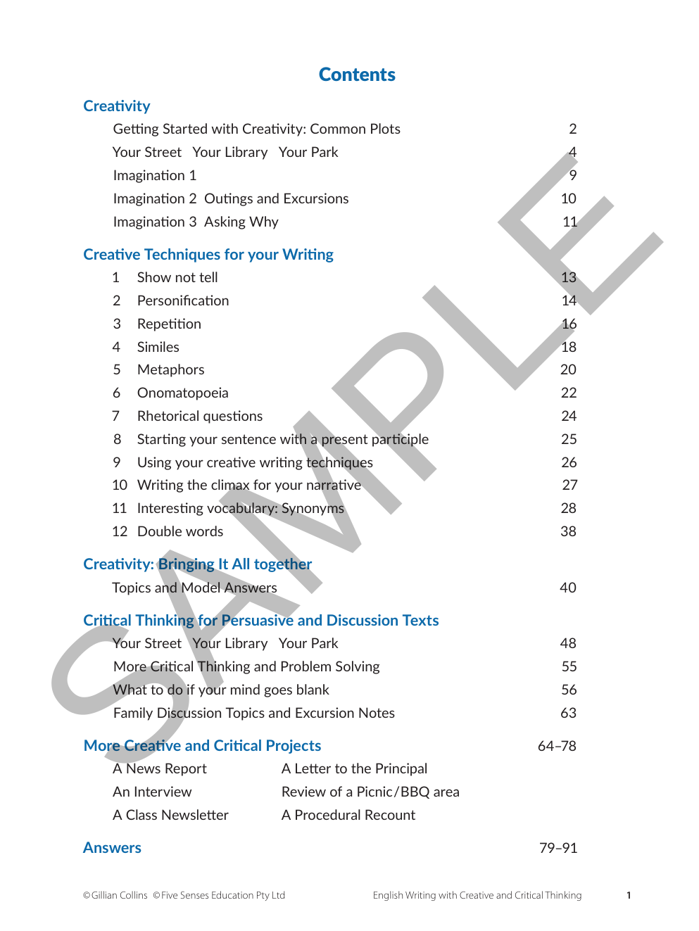 English Writing - Creative and Critical Thinking sample page