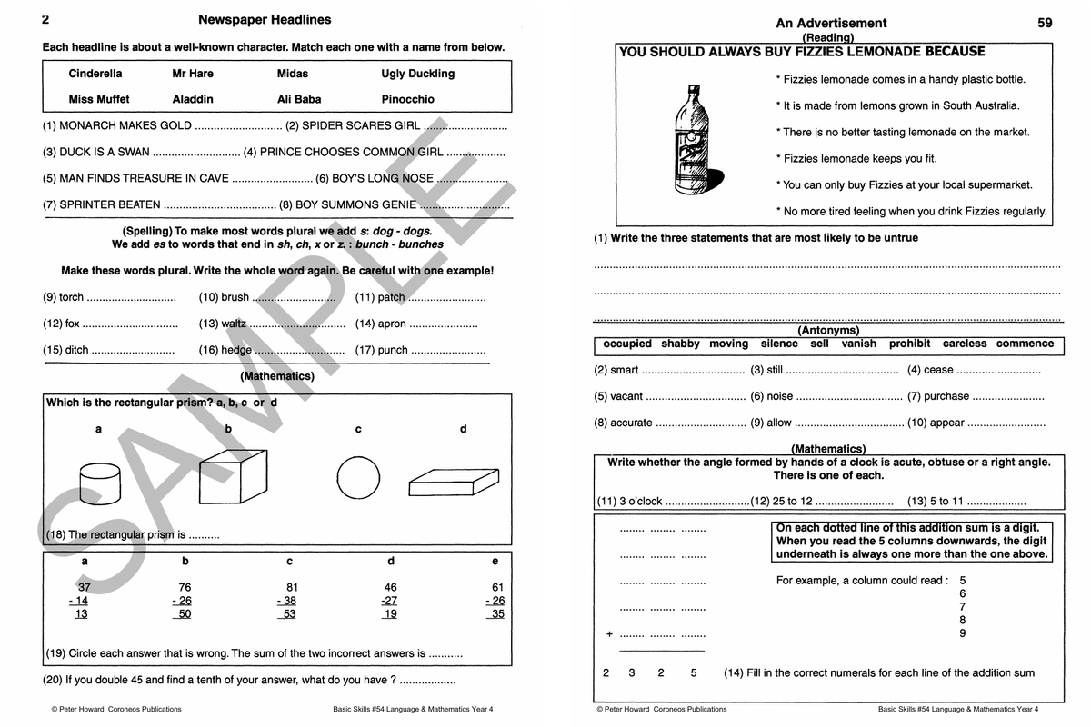 Basic Skills - Language & Mathematics Year 4 sample page