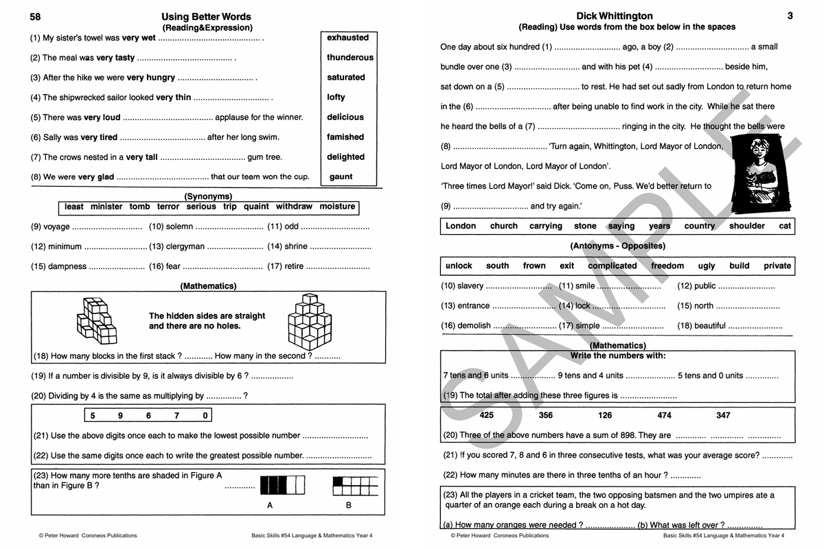 Basic Skills - Language & Mathematics Year 4 sample page