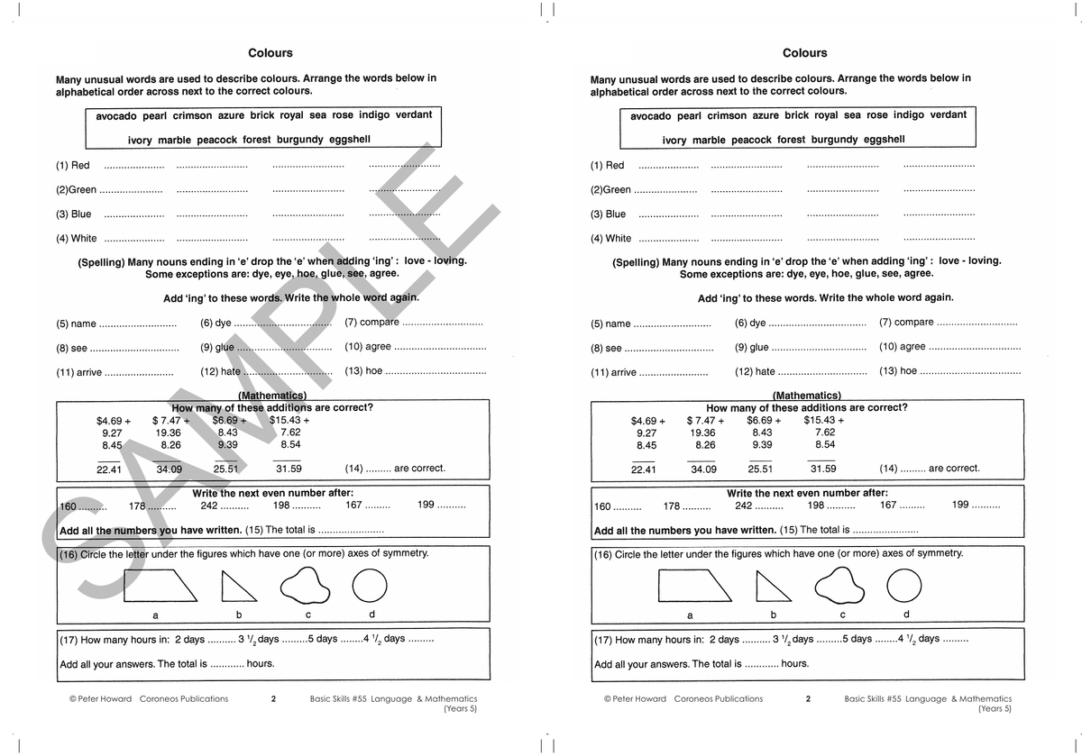 Basic Skills - Language & Mathematics Year 5 sample page