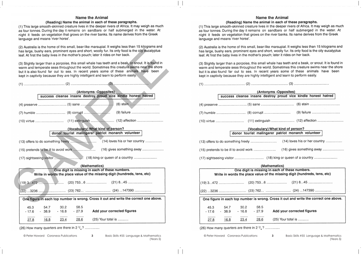 Basic Skills - Language & Mathematics Year 5 sample page