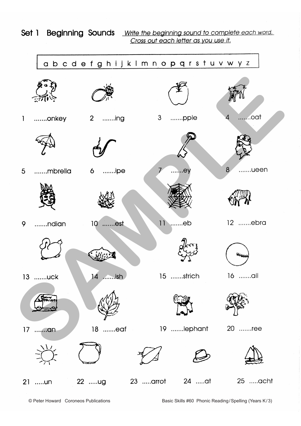 Phonic/Reading Spelling Yrs K to 3 sample page