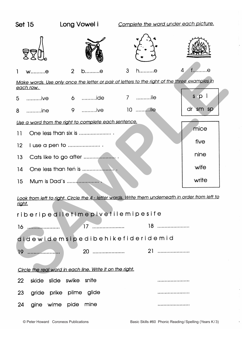 Phonic/Reading Spelling Yrs K to 3 sample page