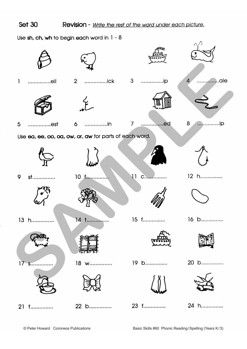 Phonic/Reading Spelling Yrs K to 3 sample page