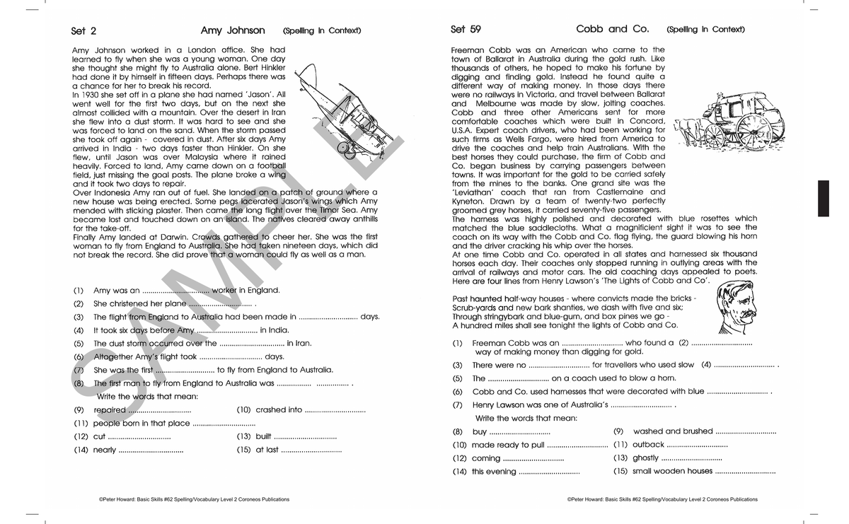 Spelling / Vocabulary Level 2 Yrs 3 - 4 (Basic Skills No. 62) sample page