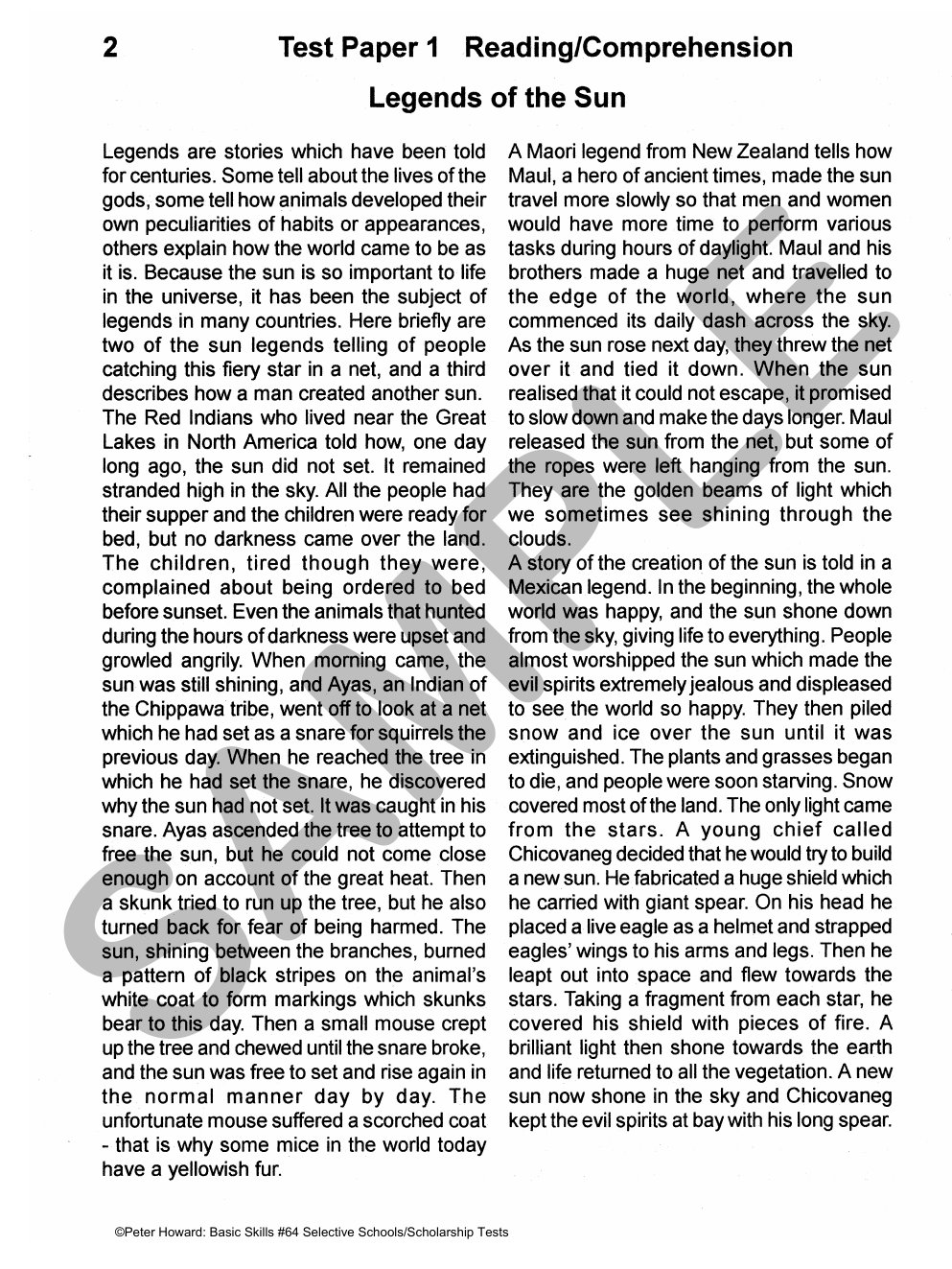 Selective School and Scholarship Tests sample page