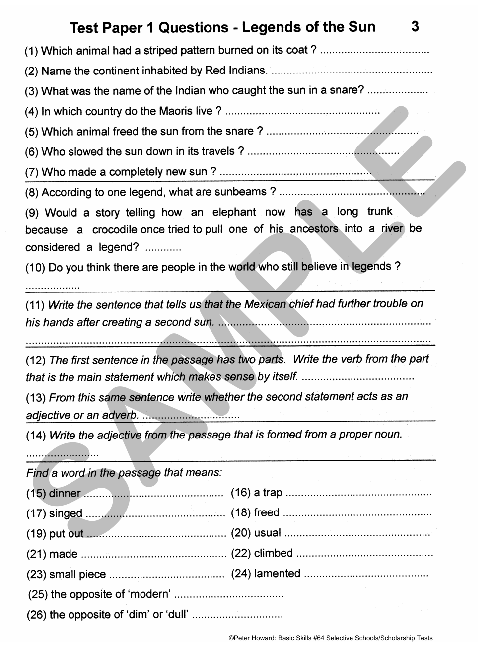 Selective School and Scholarship Tests sample page