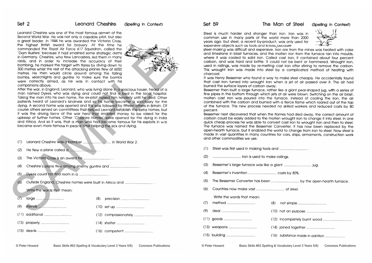 Spelling / Vocabulary Level 3 Yrs 5 - 8 sample page