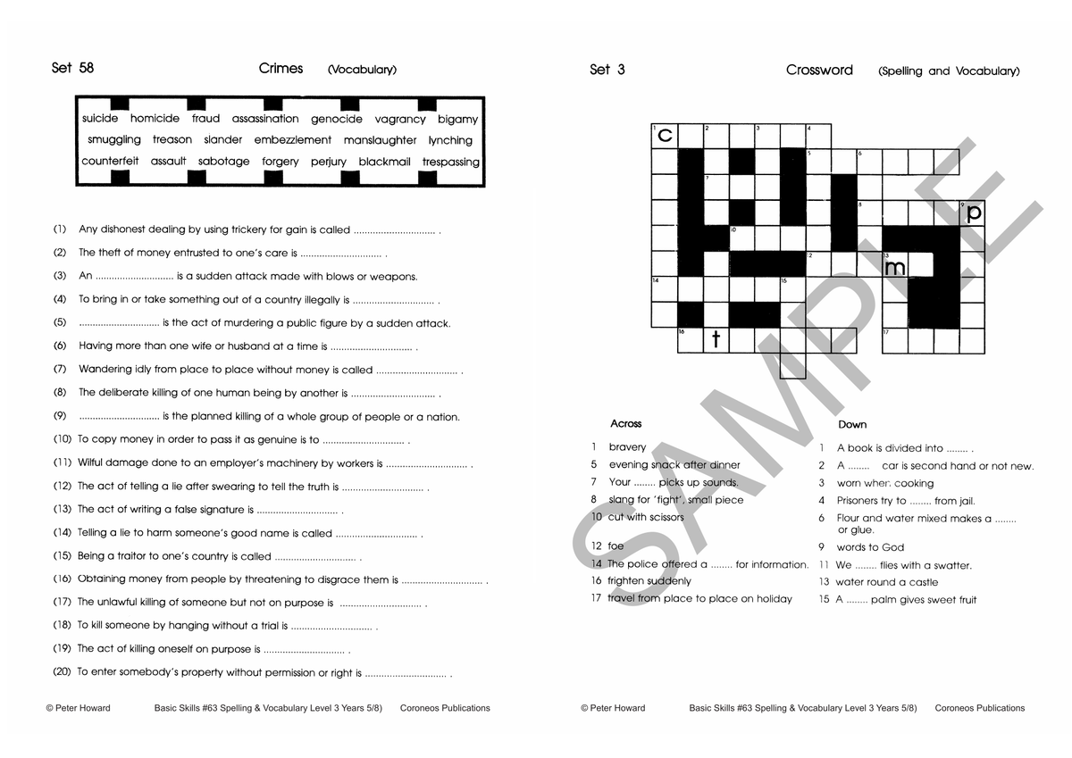 Spelling / Vocabulary Level 3 Yrs 5 - 8 sample page
