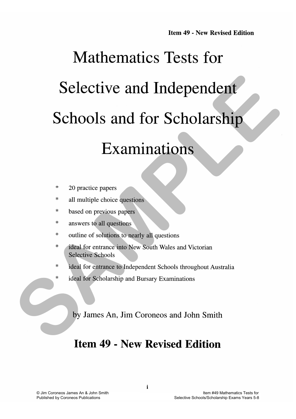 Mathematics Tests for Selective Schools Years 5-8 (Basic Skills No. 49) sample page