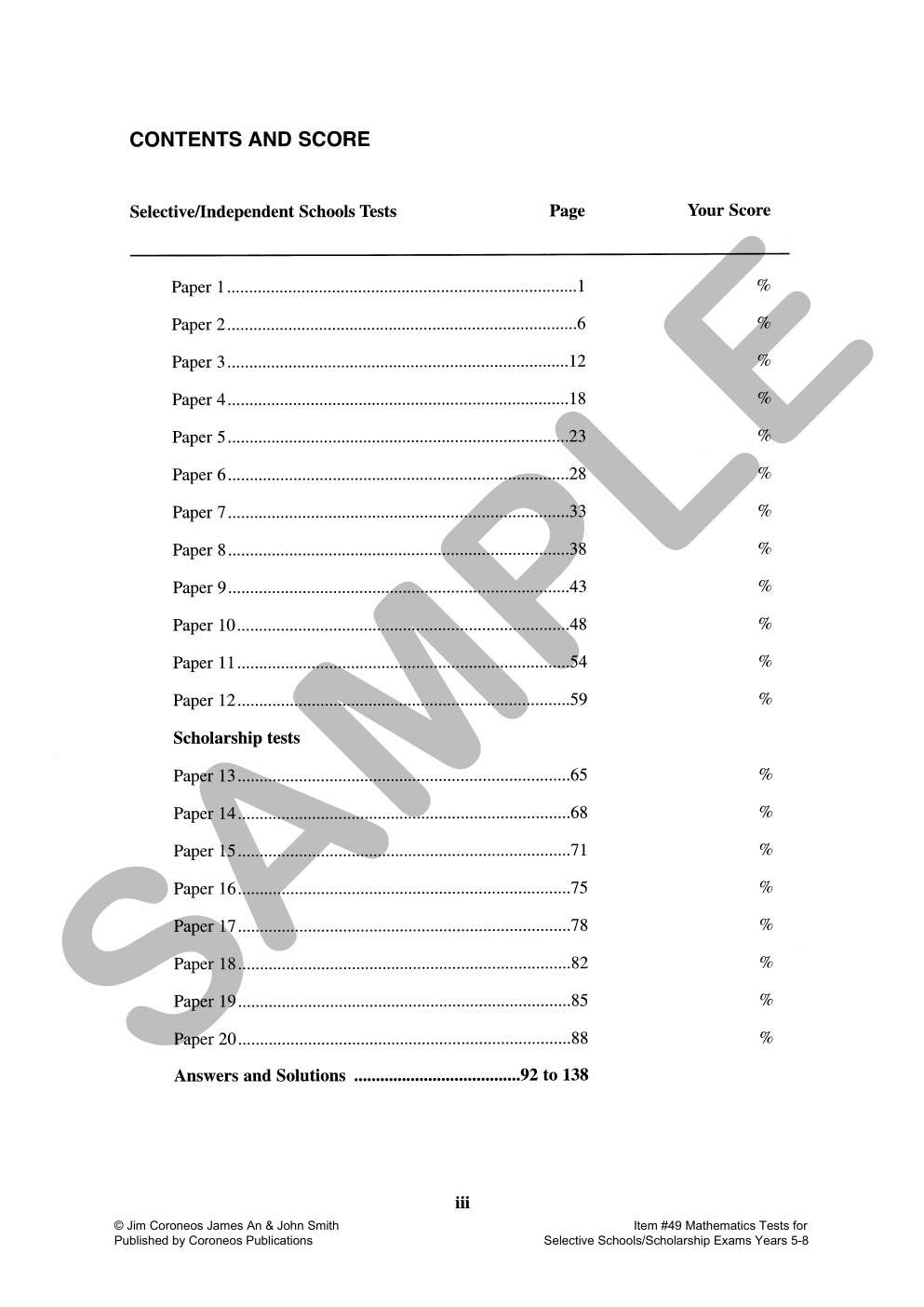 Mathematics Tests for Selective Schools Years 5-8 (Basic Skills No. 49) sample page