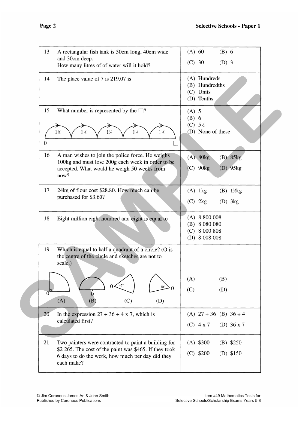 Mathematics Tests for Selective Schools Years 5-8 (Basic Skills No. 49) sample page