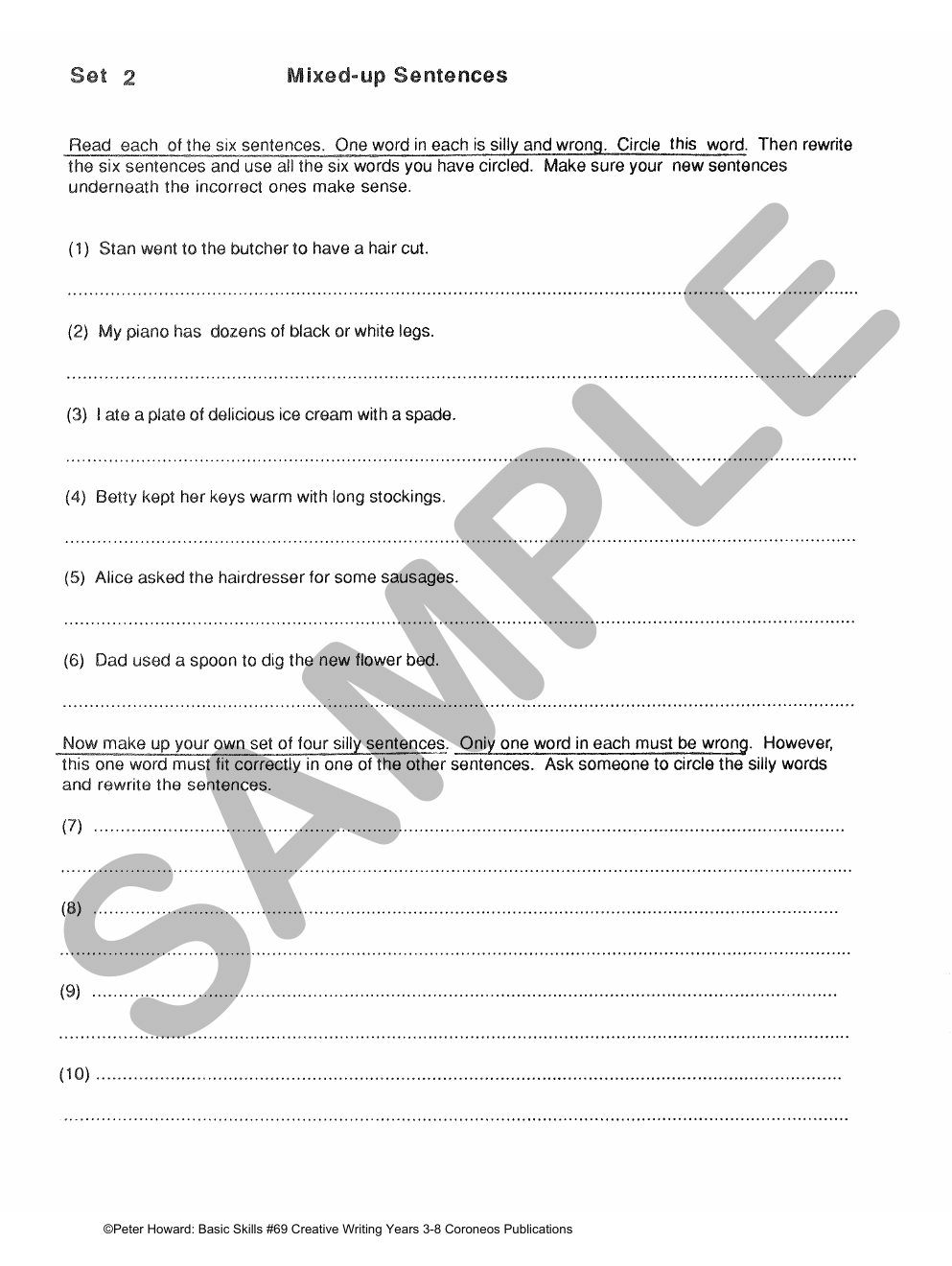 Creative Writing Yrs 3 to 8 sample page