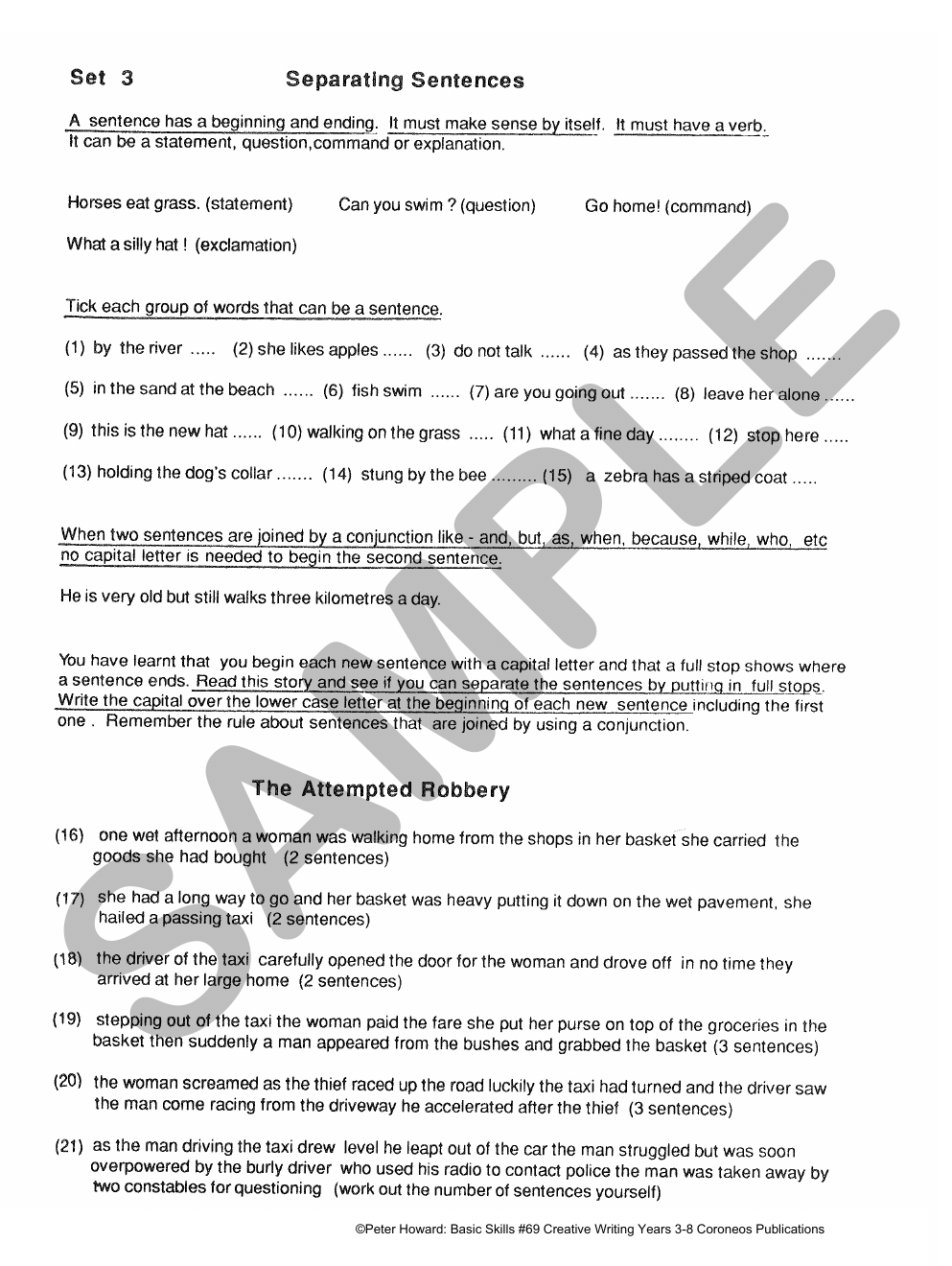 Creative Writing Yrs 3 to 8 sample page