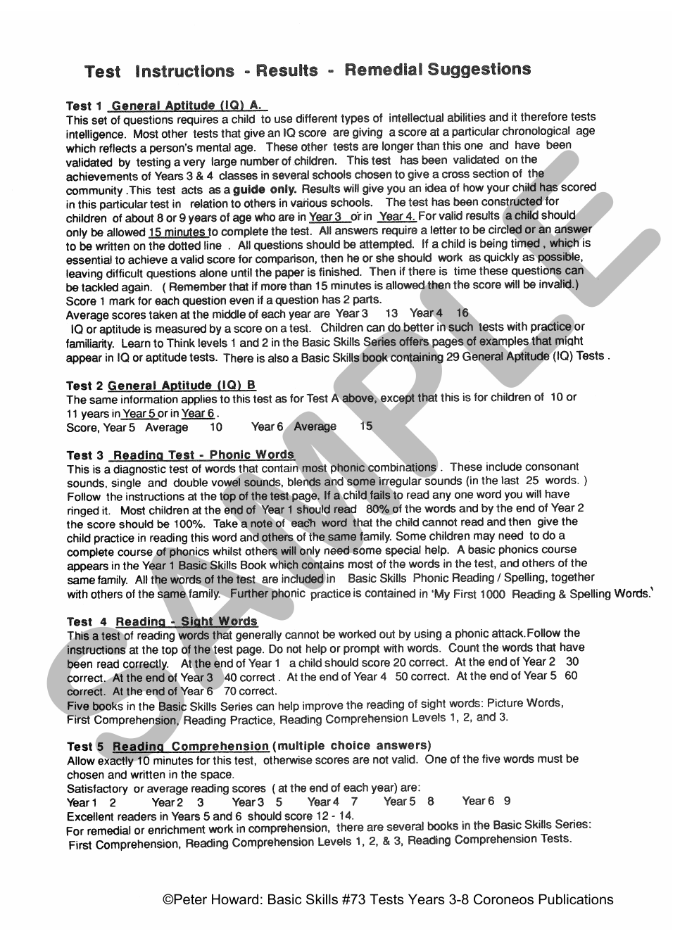Basic Skills Test Yrs 3-8 Suitable preparation for NAPLAN* Tests sample page