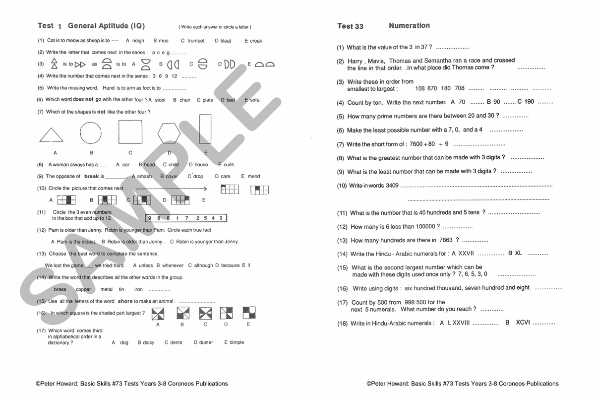 Basic Skills Test Yrs 3-8 Suitable preparation for NAPLAN* Tests sample page