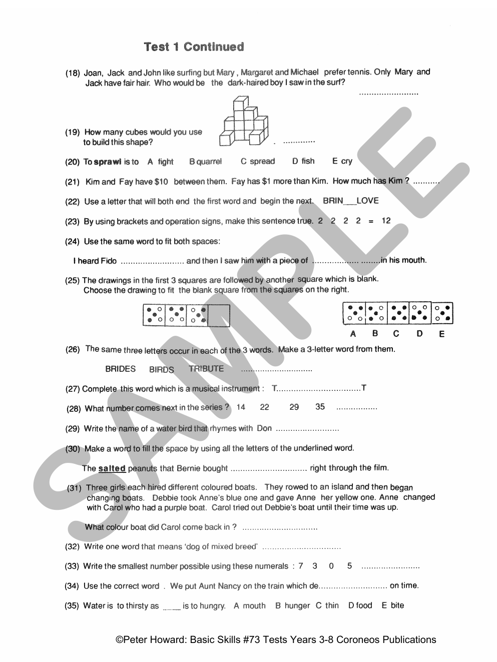 Basic Skills Test Yrs 3-8 Suitable preparation for NAPLAN* Tests sample page