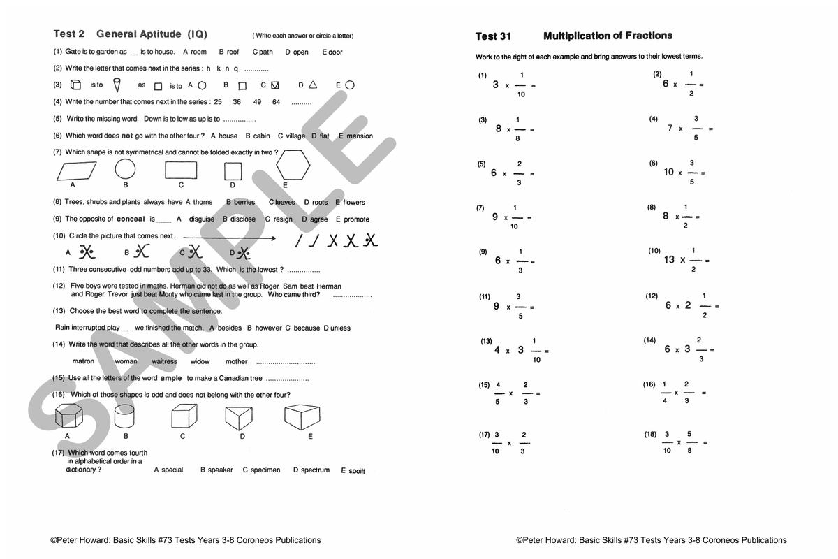 Basic Skills Test Yrs 3-8 Suitable preparation for NAPLAN* Tests sample page