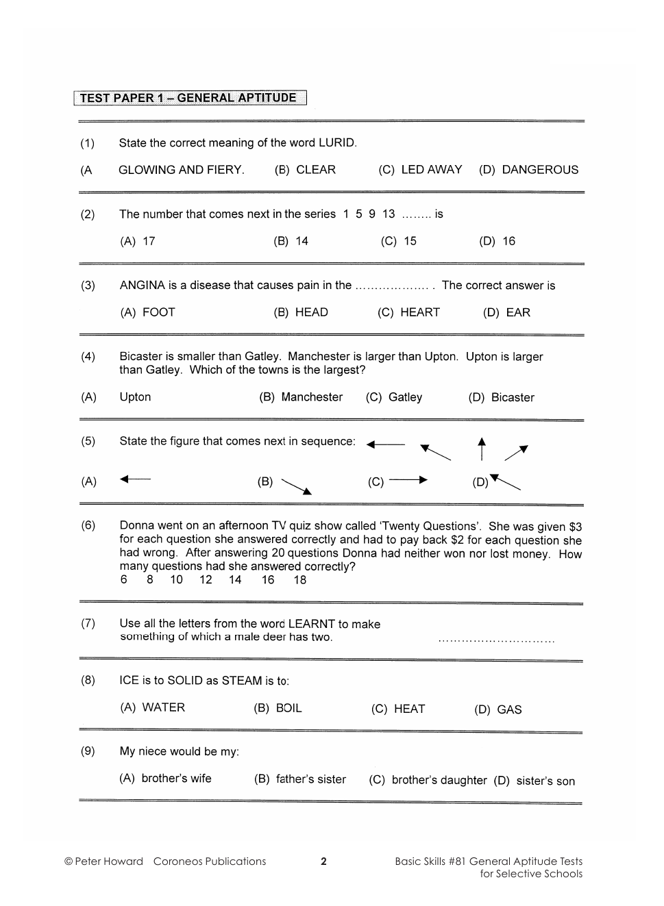 General Aptitude Tests for Selective Yrs 5 to 8 sample page