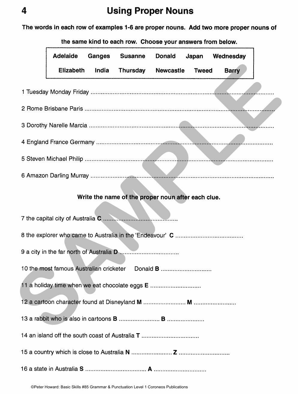 Grammar & Punctuation Level 1 Yrs 3 - 4 sample page