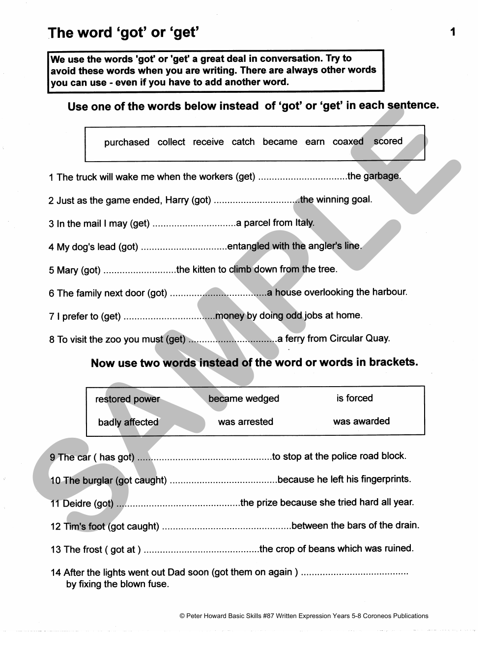 Written Expression for Selective & Scholarship exams sample page