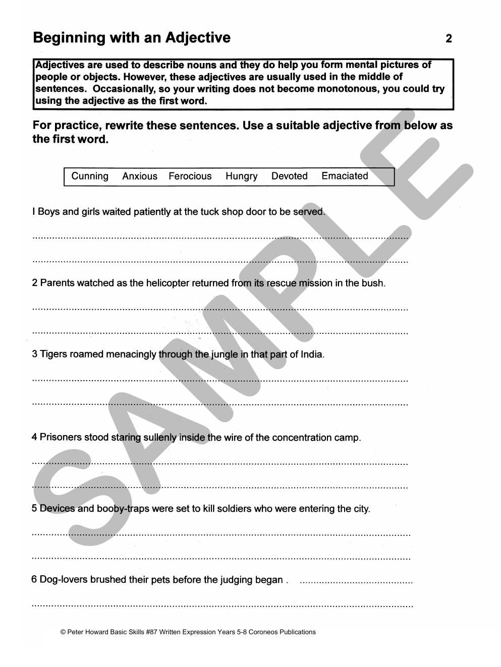 Written Expression for Selective & Scholarship exams sample page