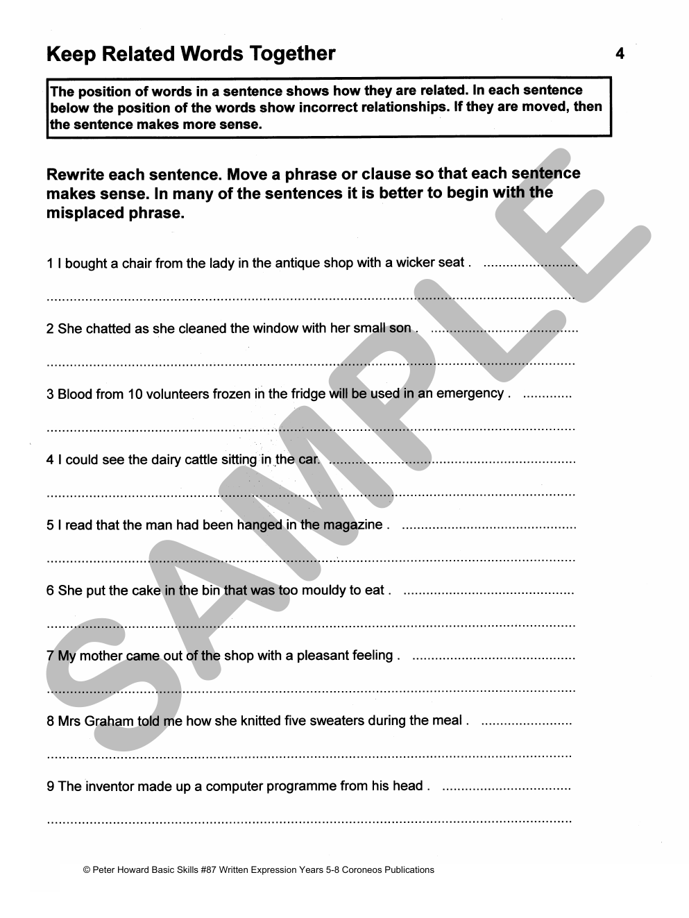 Written Expression for Selective & Scholarship exams sample page