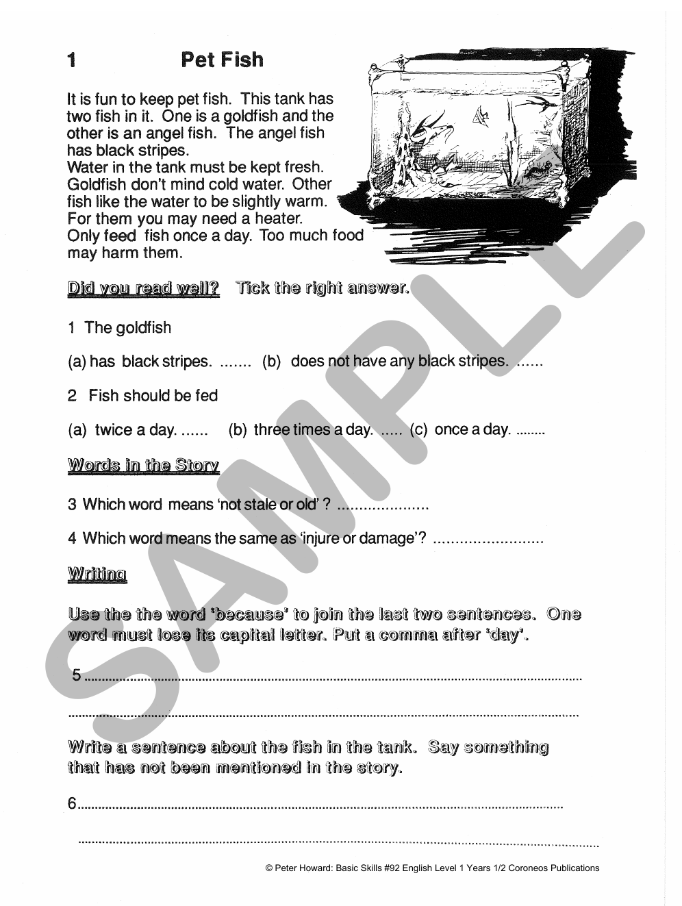 English Level 1 Yrs 1 - 2 sample page
