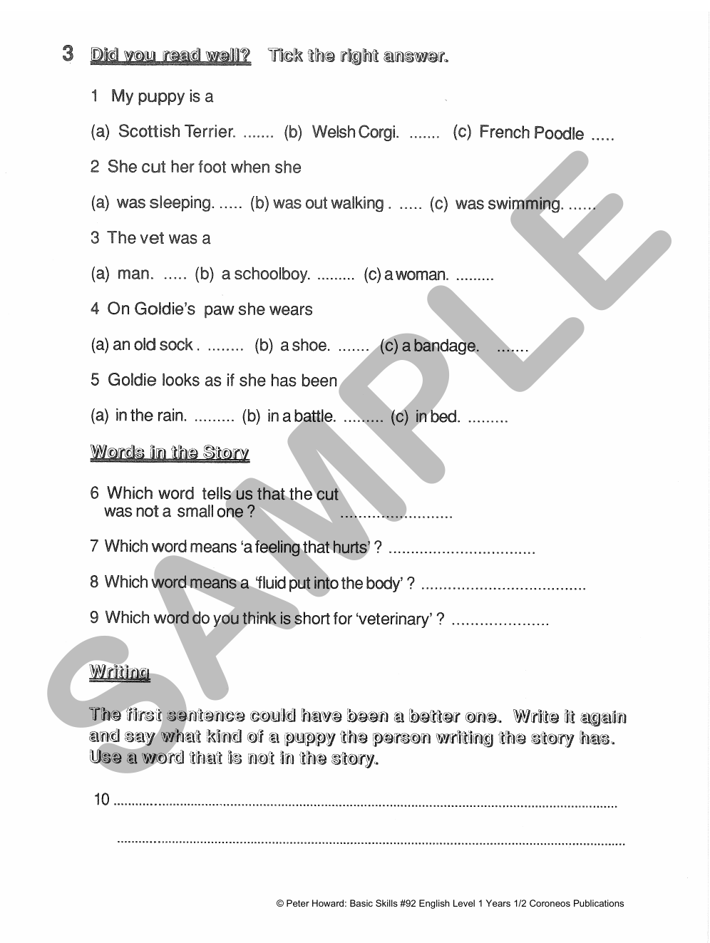 English Level 1 Yrs 1 - 2 sample page