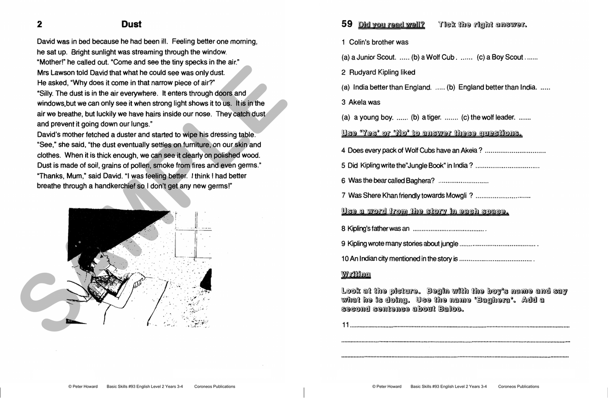 English Level 2 Yrs 3 - 4 sample page