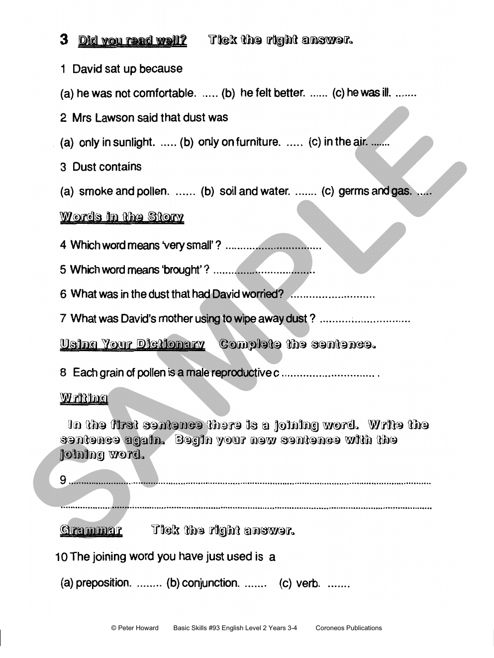 English Level 2 Yrs 3 - 4 sample page