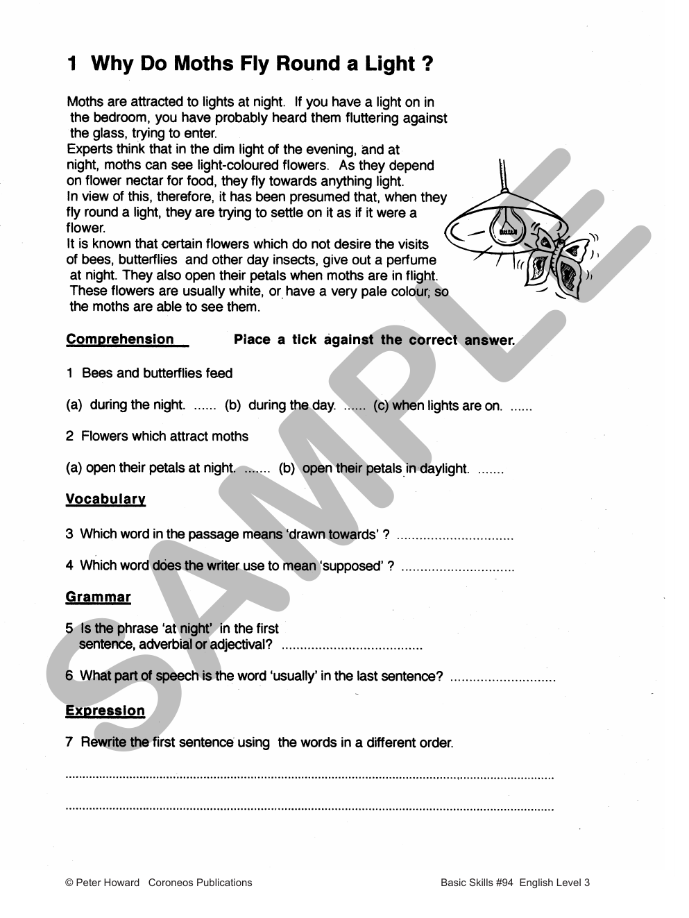 English Level 3 Yrs 5 - 8 sample page